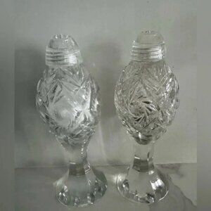 Vintage Crystal Salt    Pepper Shakers 7 inch formal dinner supper party  glamou